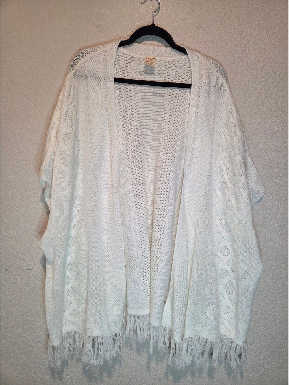 Faded Glory Women's 3X White Open Knit Cardigan with Fringe